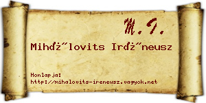 Mihálovits Iréneusz névjegykártya
